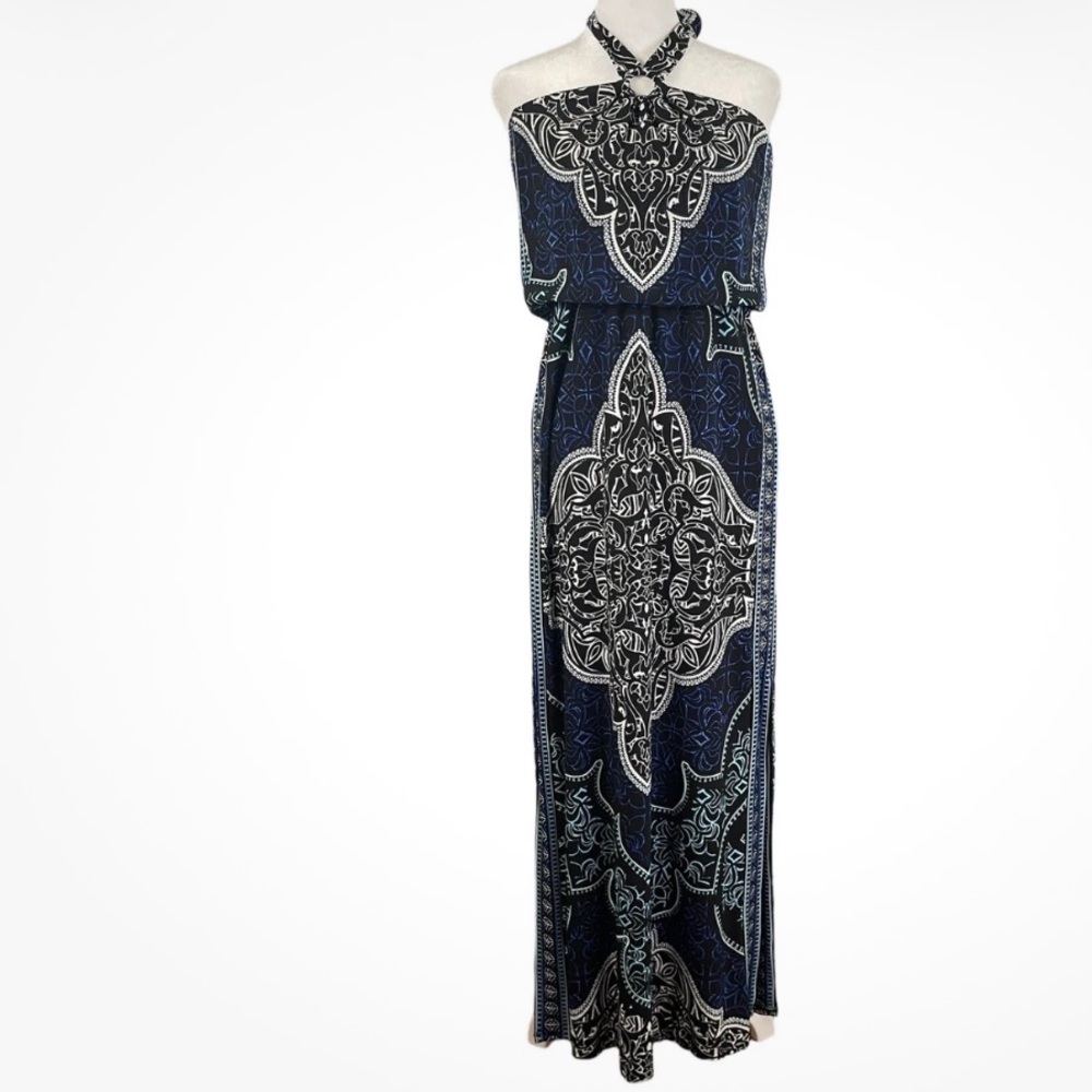 White House Black Market Halter Maxi Dress - Black and Blue